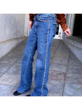 Y2K Mu Jeans Beaded Side Stripe Bootcut Denim Authentic Dungarees